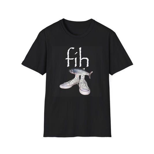 fish illustration T-Shirt | vintage script 'fih' design, realistic fish art