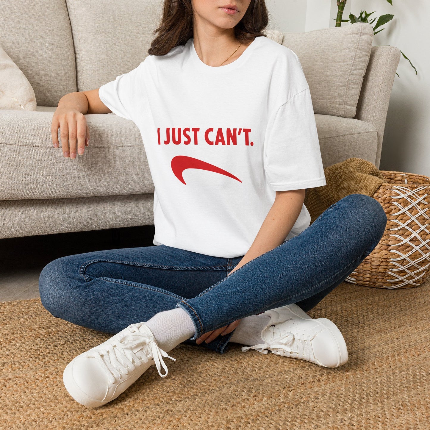 I Just Can't red swoosh T-Shirt | Funny Slogan Tee, Sarcastic Shirt
