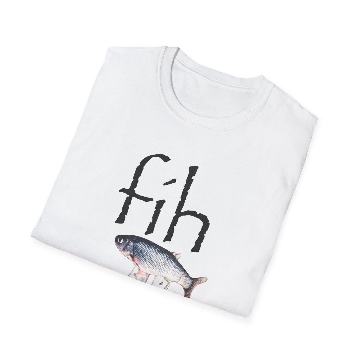 fish illustration T-Shirt | vintage script 'fih' design, realistic fish art