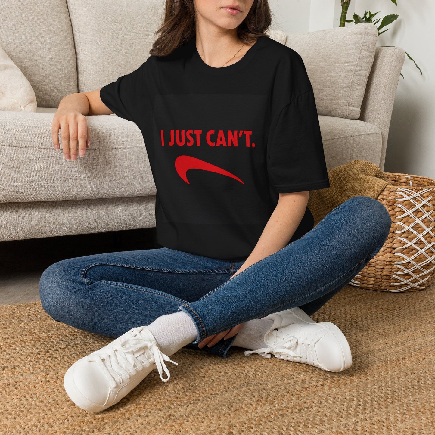 I Just Can't red swoosh T-Shirt | Funny Slogan Tee, Sarcastic Shirt