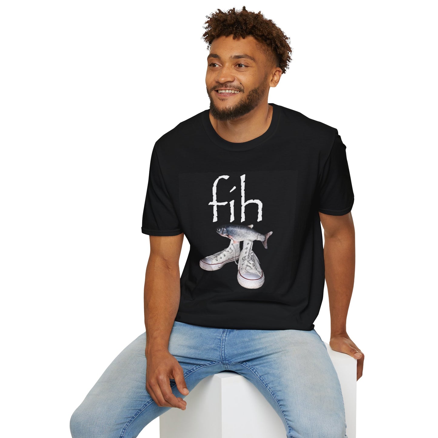 fish illustration T-Shirt | vintage script 'fih' design, realistic fish art