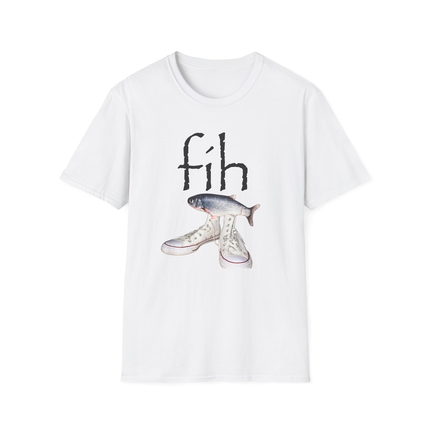 fish illustration T-Shirt | vintage script 'fih' design, realistic fish art