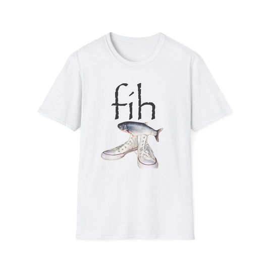 fish illustration T-Shirt | vintage script 'fih' design, realistic fish art